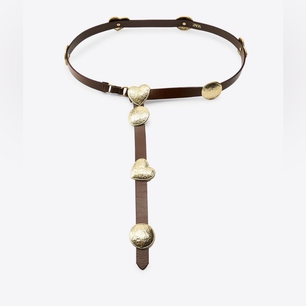 Zara Brown Belt with Gold Heart Accents